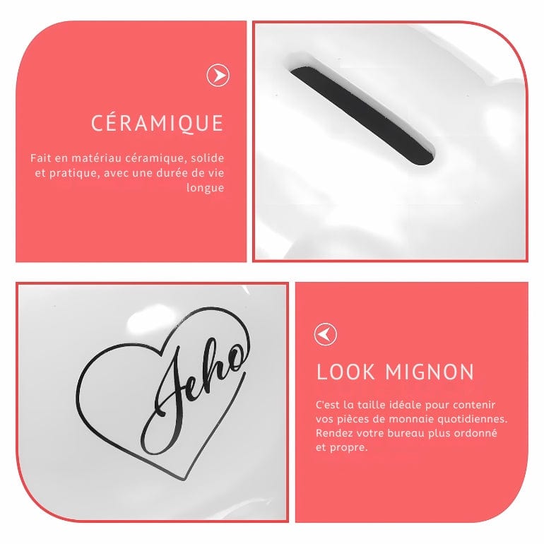Tirelire Cochon pour Toute la Famille - Céramique Élégante et Pratique Blanc