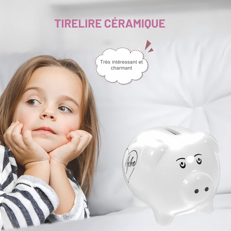 Tirelire Cochon pour Toute la Famille - Céramique Élégante et Pratique Blanc